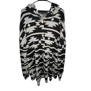 Heimish USA Boho Southwestern Tribal Print Button Up Hooded Cardigan Sweater